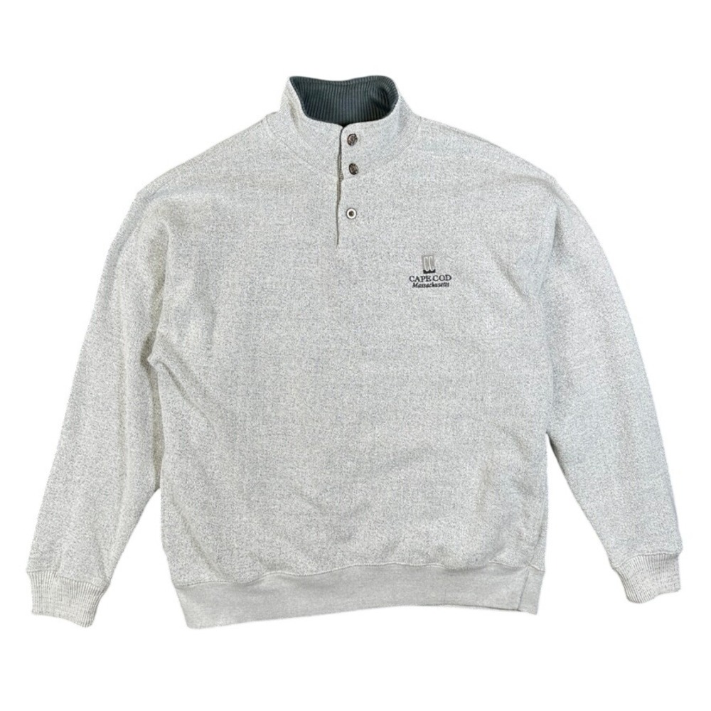 Cuffy's of Cape Cod Mens XL Gray Mock Neck Button Sweatshirt Cape Cod Logo